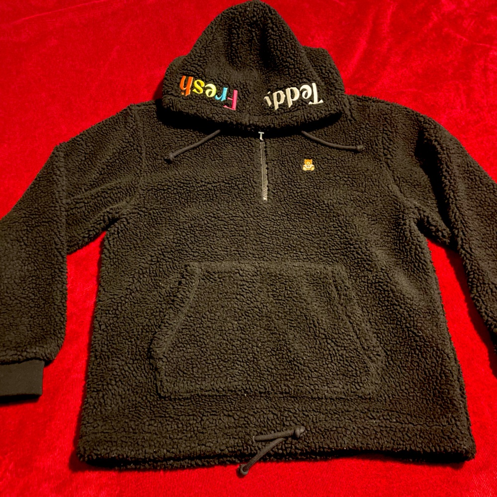 Small Black Sherpa Half Zip Hoodie.